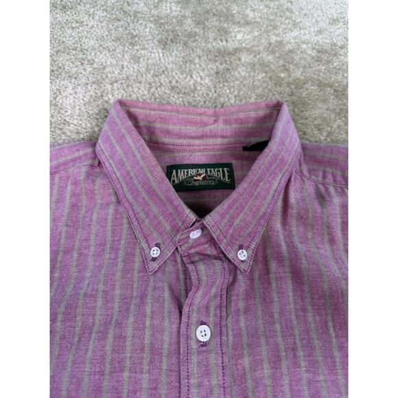 Vintage Men's American Eagle Long Sleeve Button Up Shirt L Red Striped C557 - Picture 5 of 11